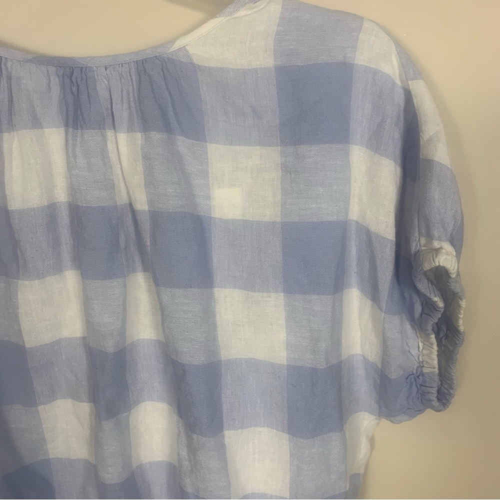 Madewell Linen Blend Split Back Tie Gingham Check Blouse - Picture 3 of 14
